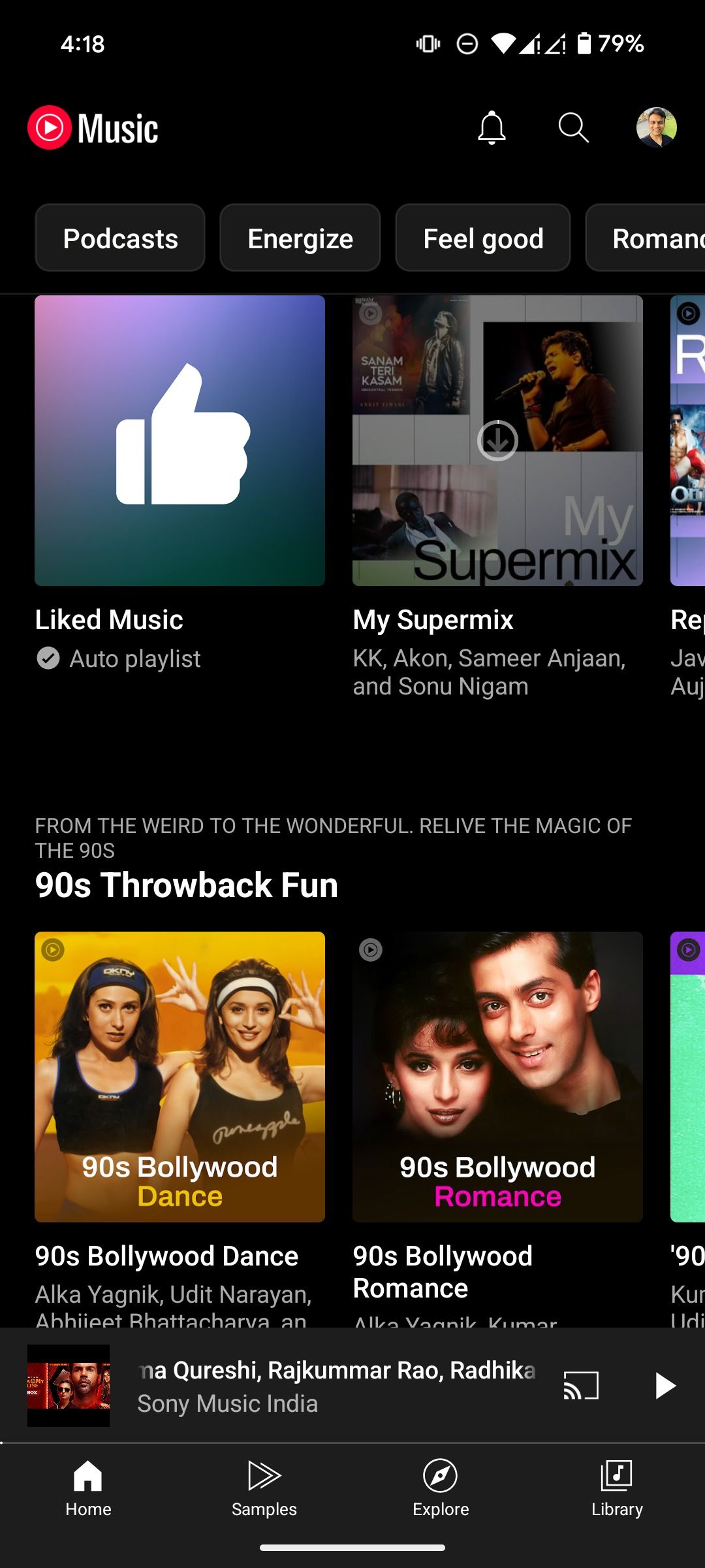 Main page in YouTube Music