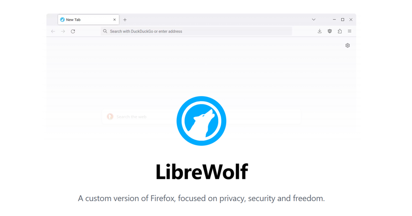La captura de pantalla del navegador Librewolf abre en el escritorio.