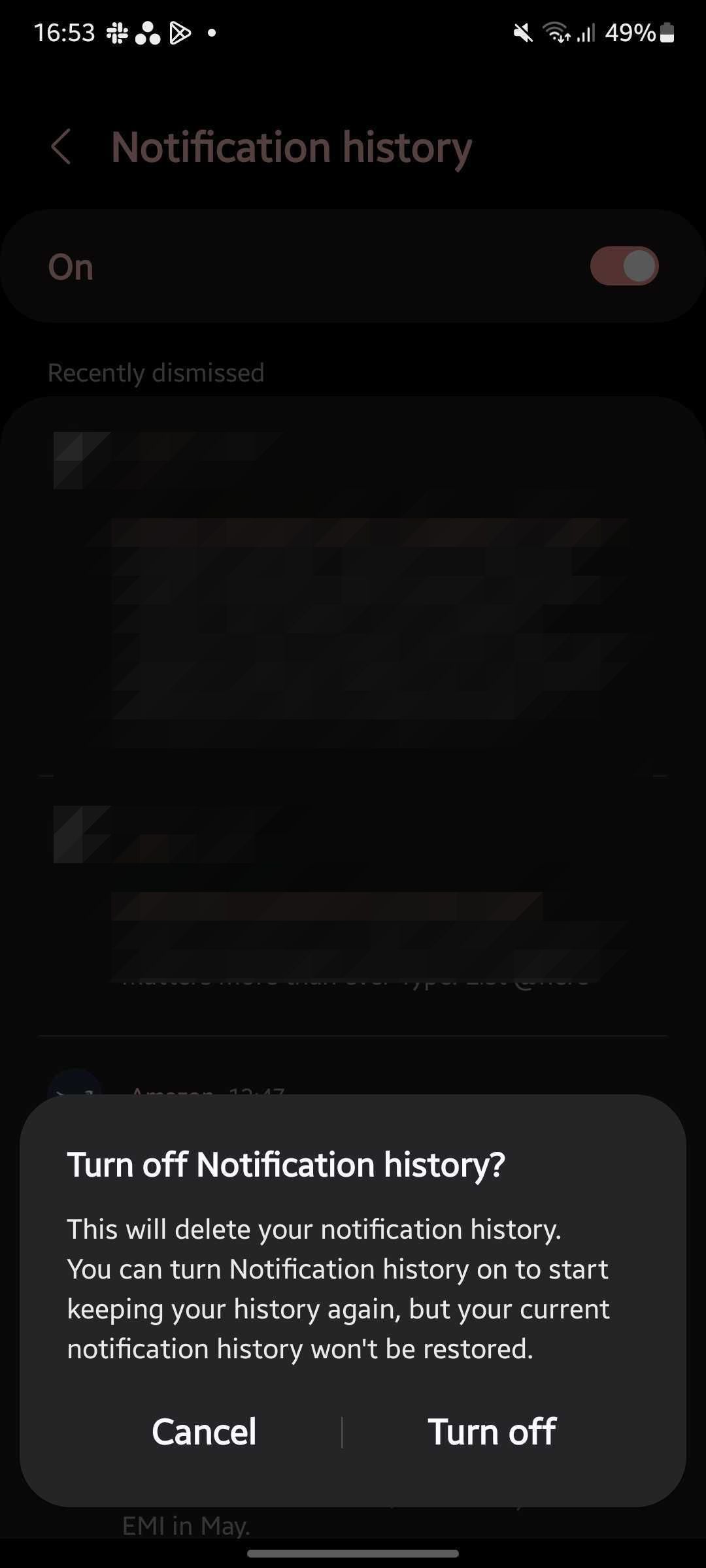 Screenshot showing notification history in one ui