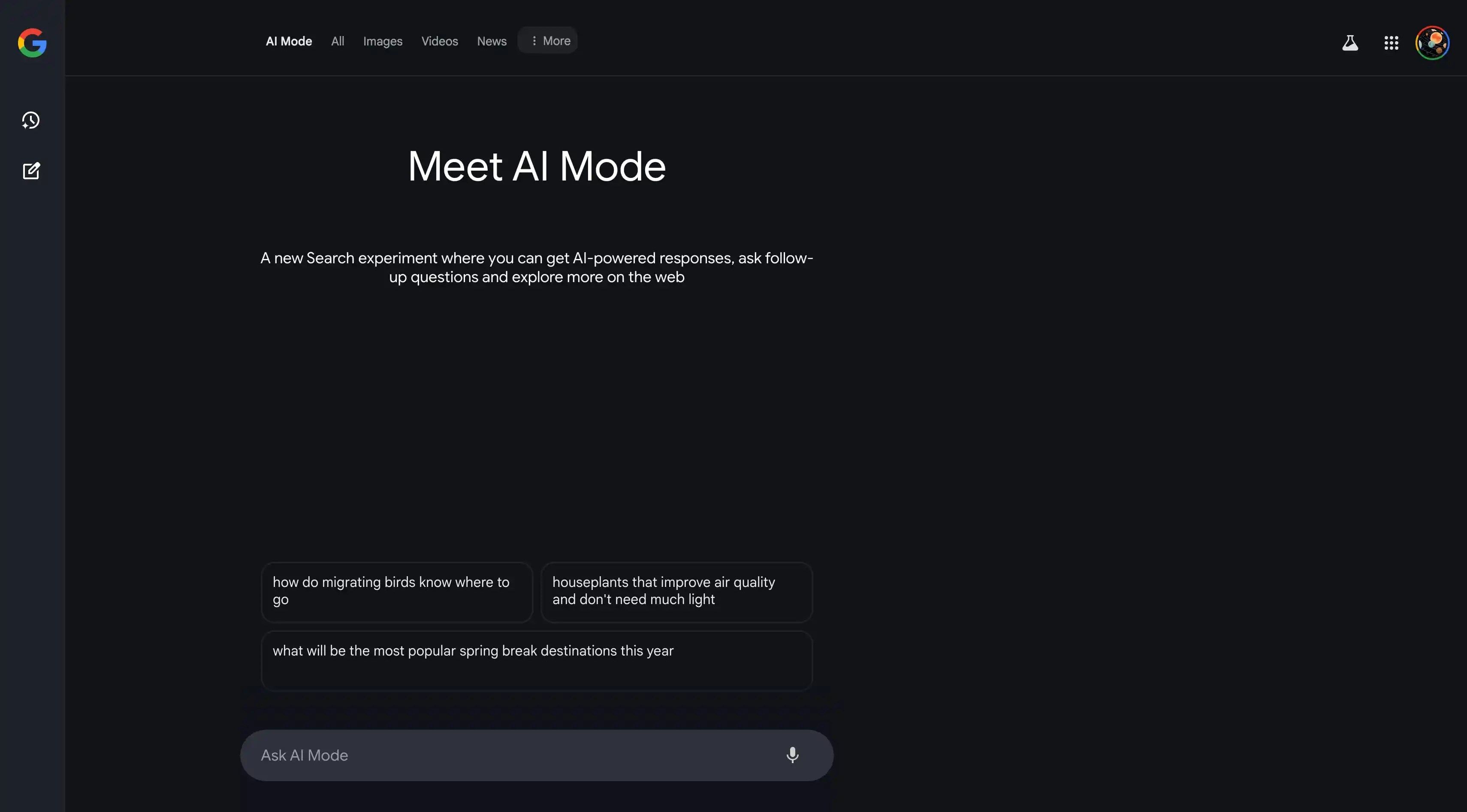 Google AI Mode デスクトップインターフェース