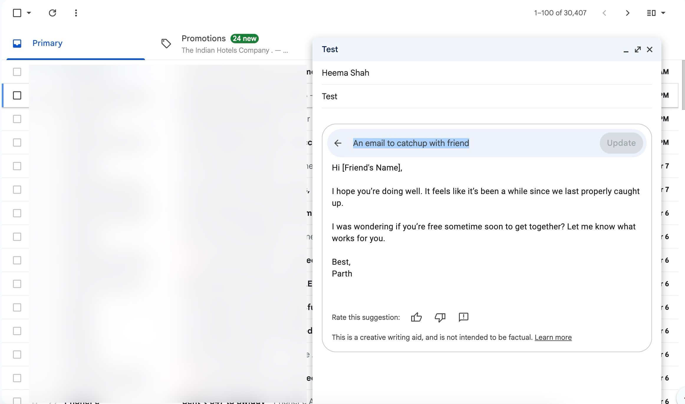 Use Gemini to draft email in Gmail
