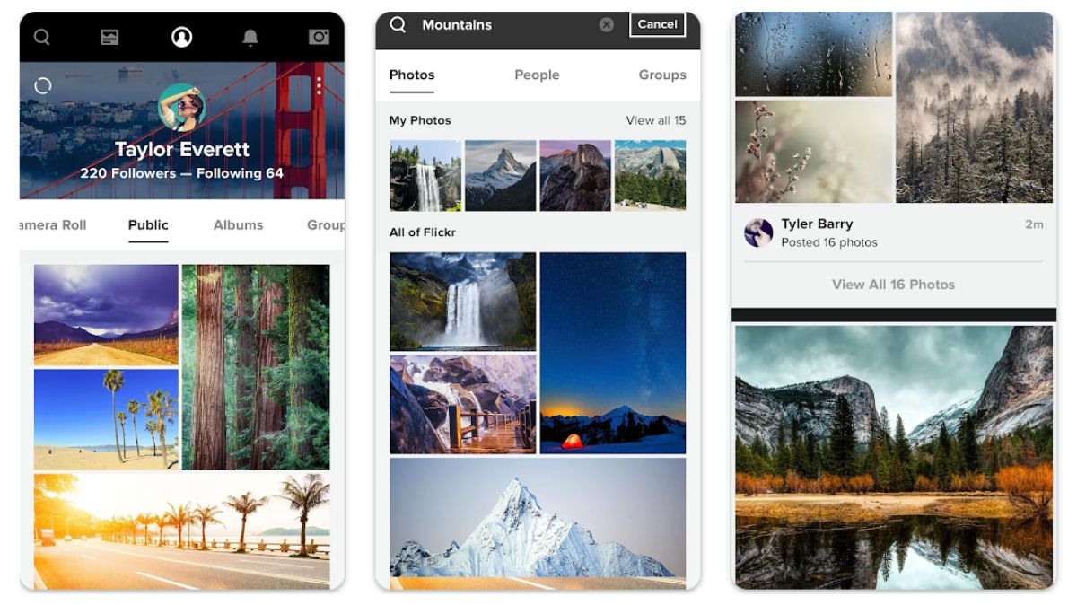Screenshots from the Flickr app