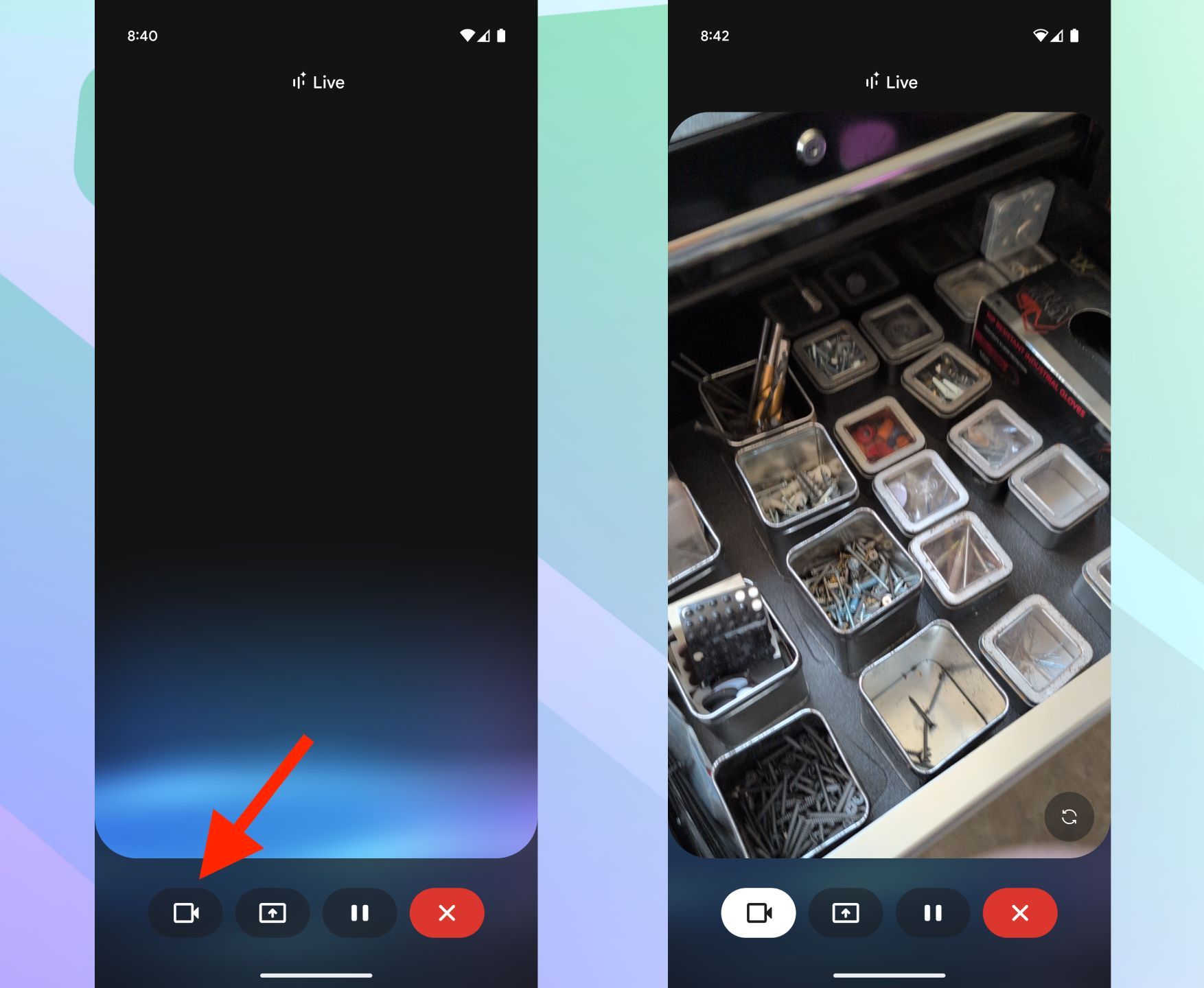 Screenshots of Gemini Live's video mode on a Pixel 9.