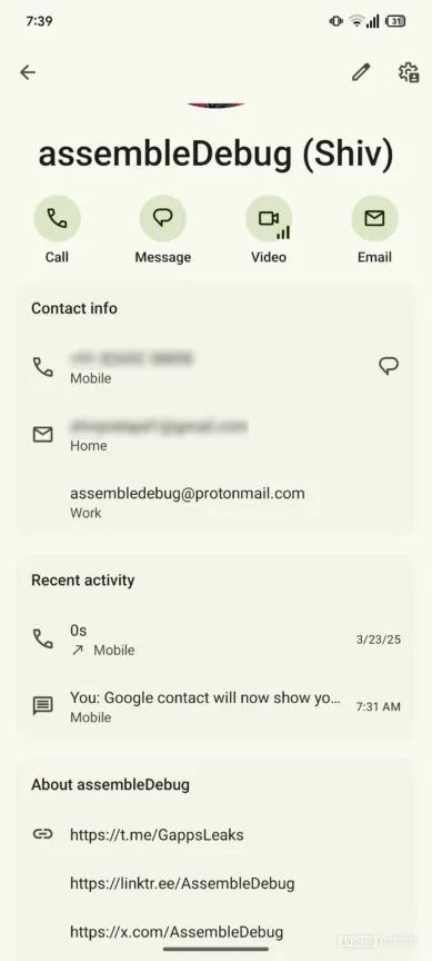 A screenshot of Google Contacts' upcoming recent activity section.