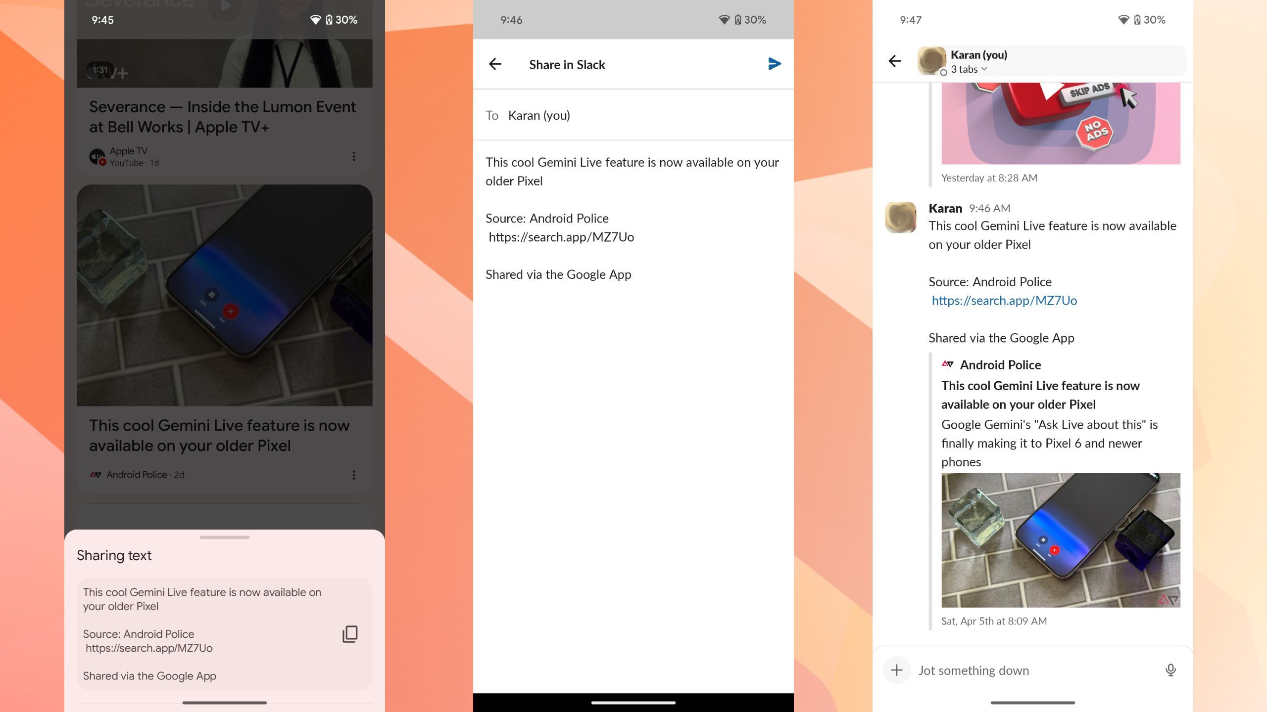 Screeenshots highlighting Discover's shortened share links.
