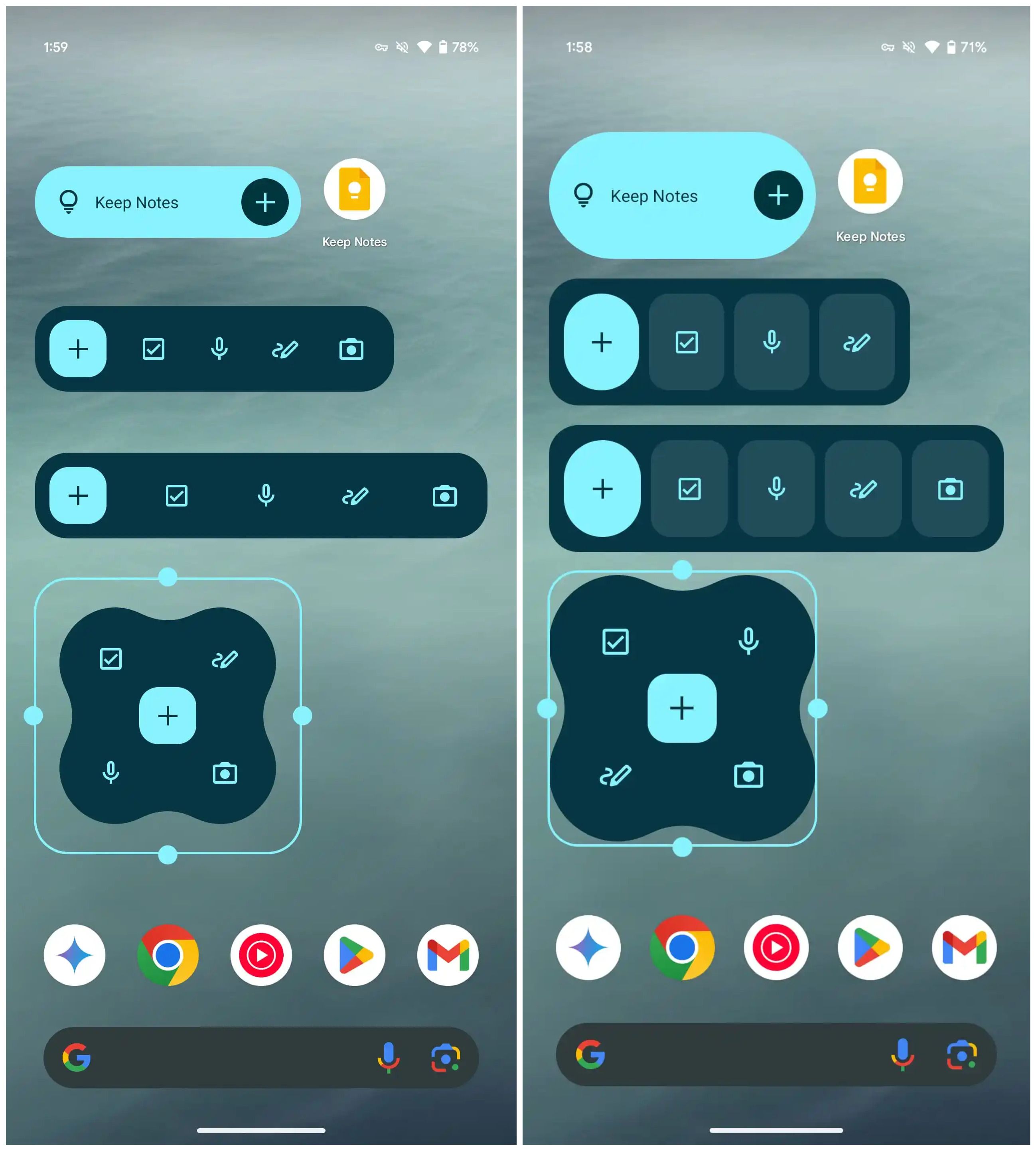 Google Keep's old vs new widget design
