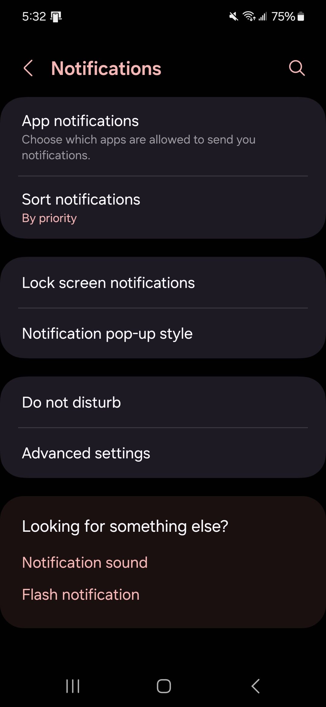 Notification settings page on an Android page