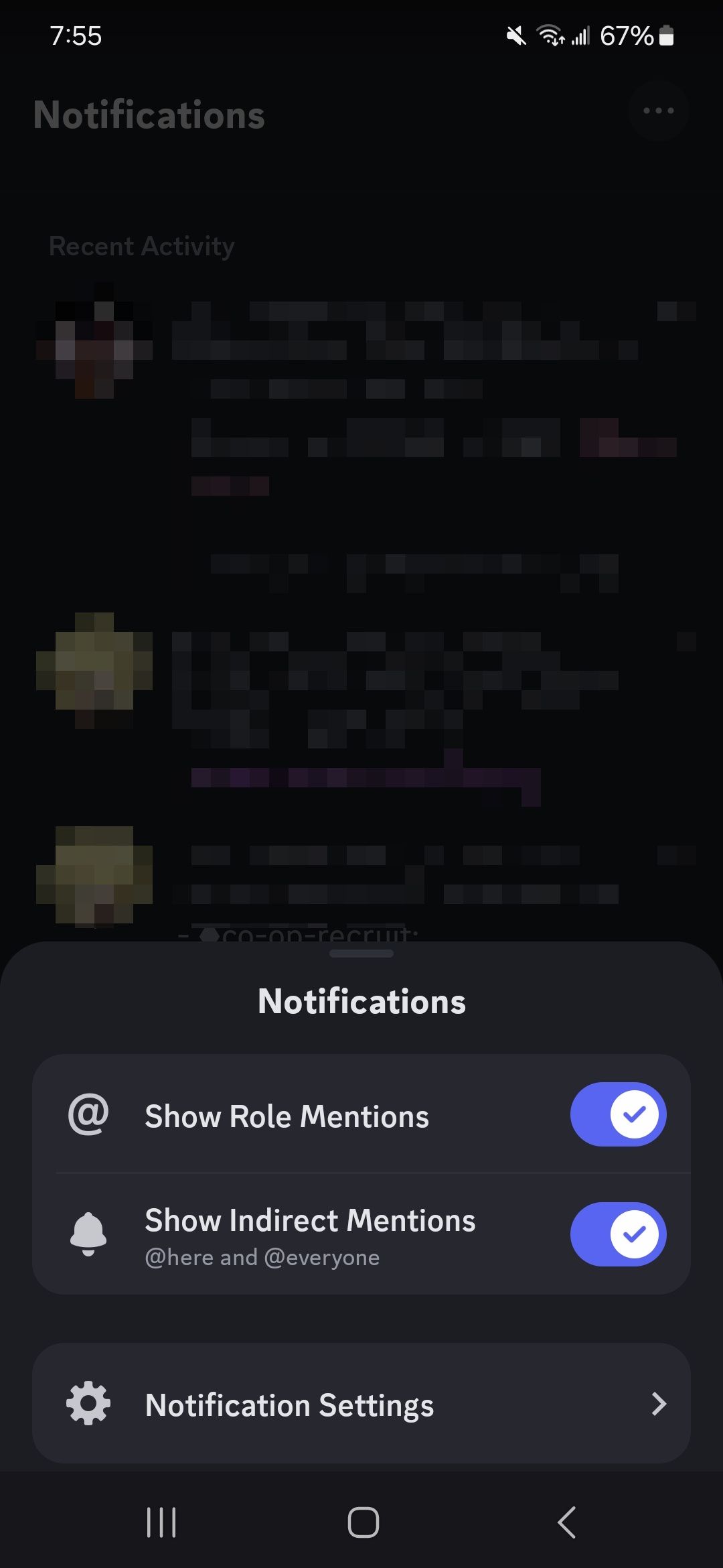 Notifications settings for the Discord app