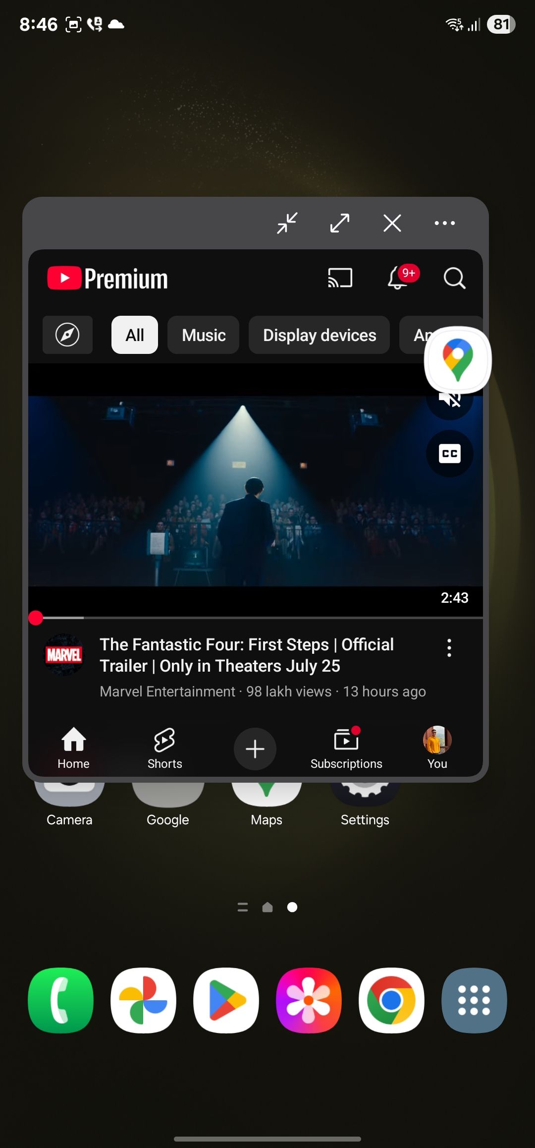 One UI 7: app running in pop-up view