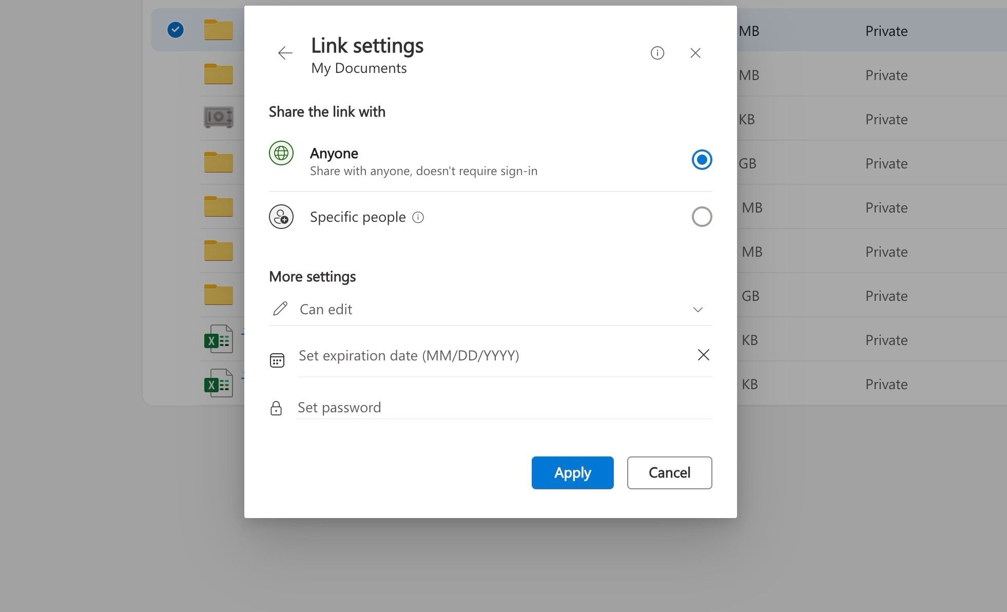Security in OneDrive while sharing private data