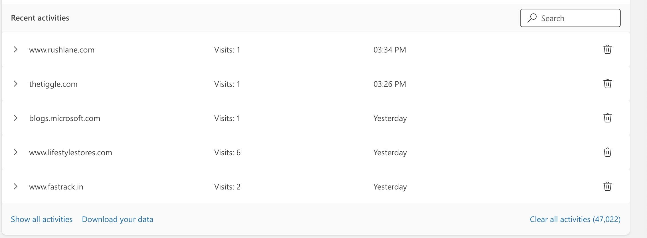 Delete browsing data in Microsoft account