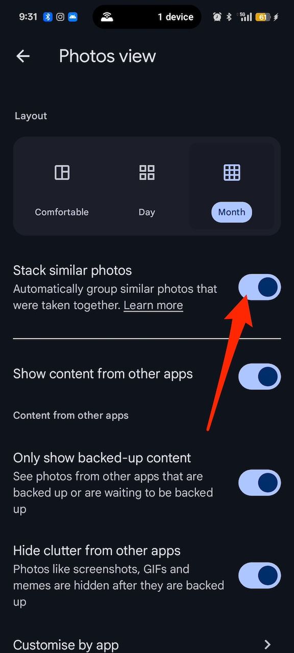 Enabling photo stacking in Google Photos app