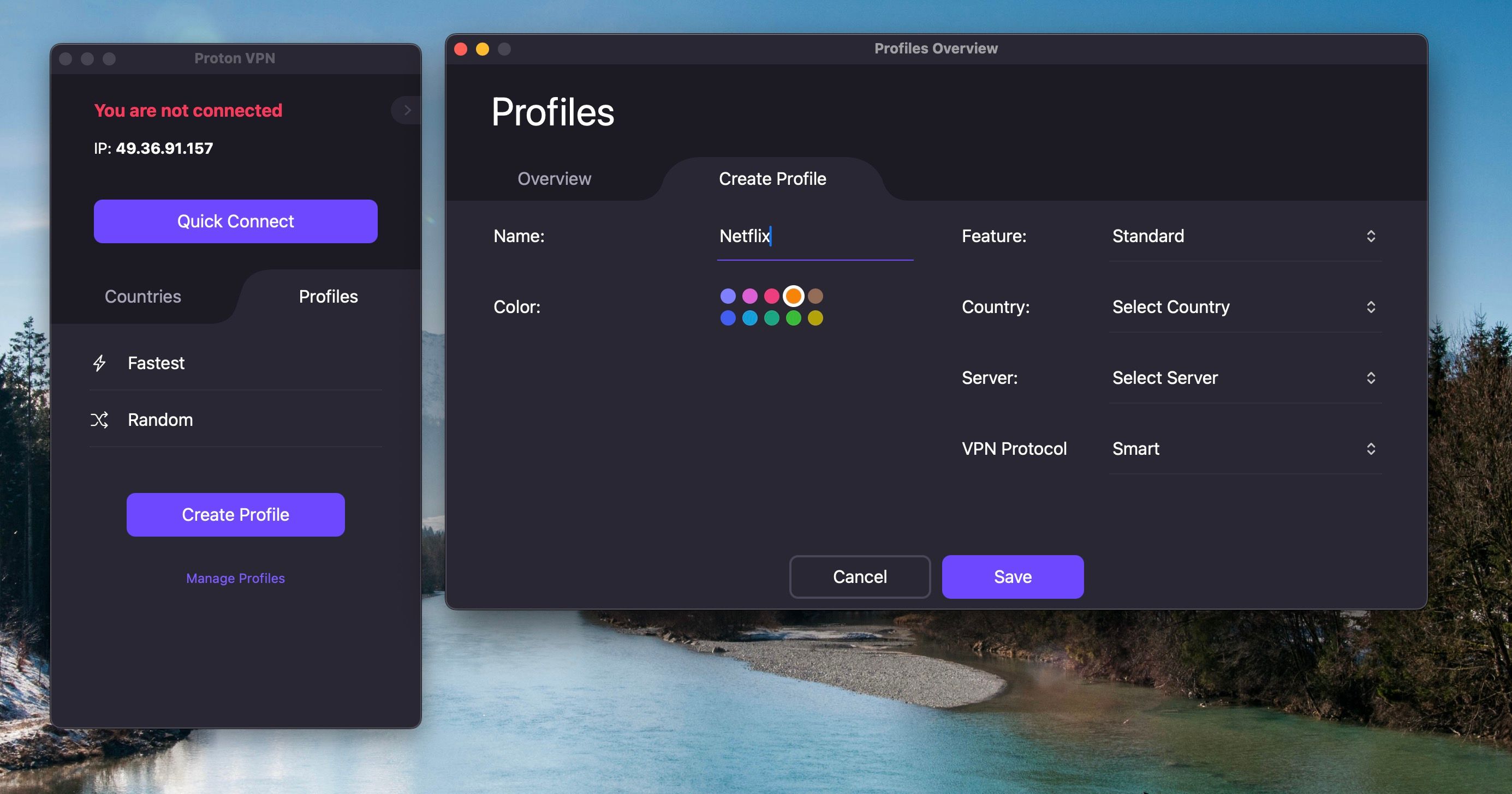 Create a new profile in Proton VPN