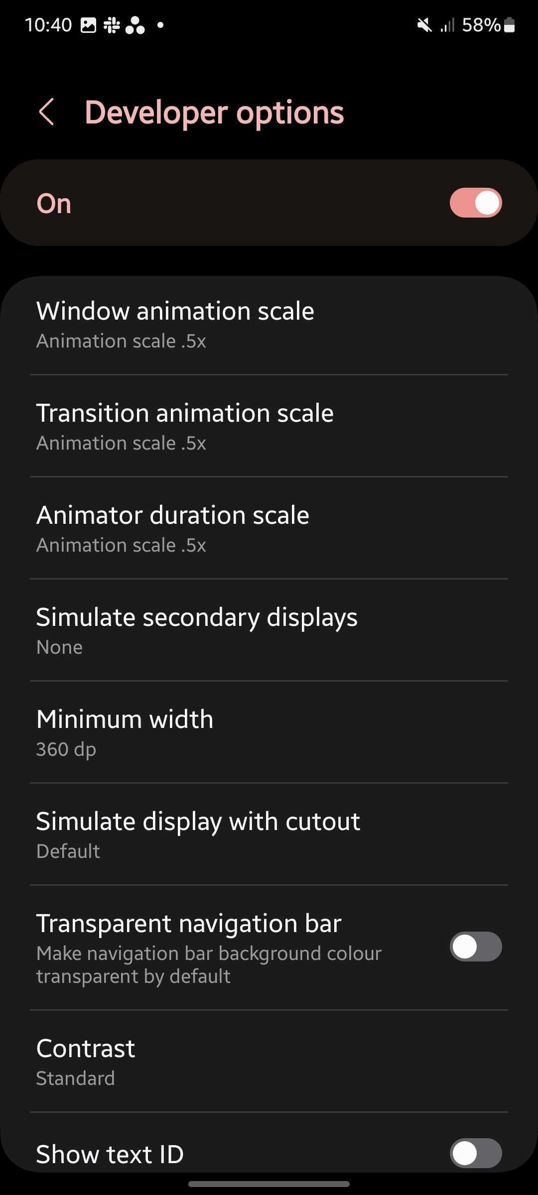 Screenshot showing animation speed settings in one ui