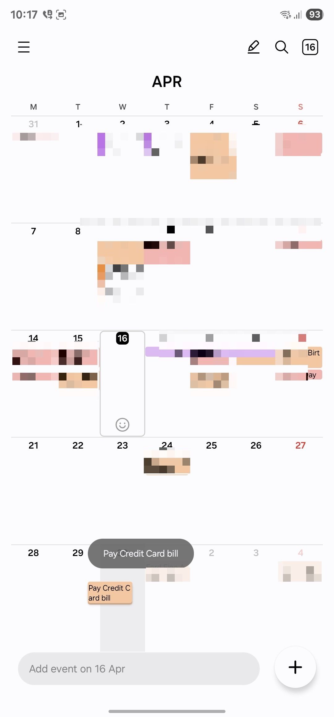 Screenshot showing Samsung Calendar events