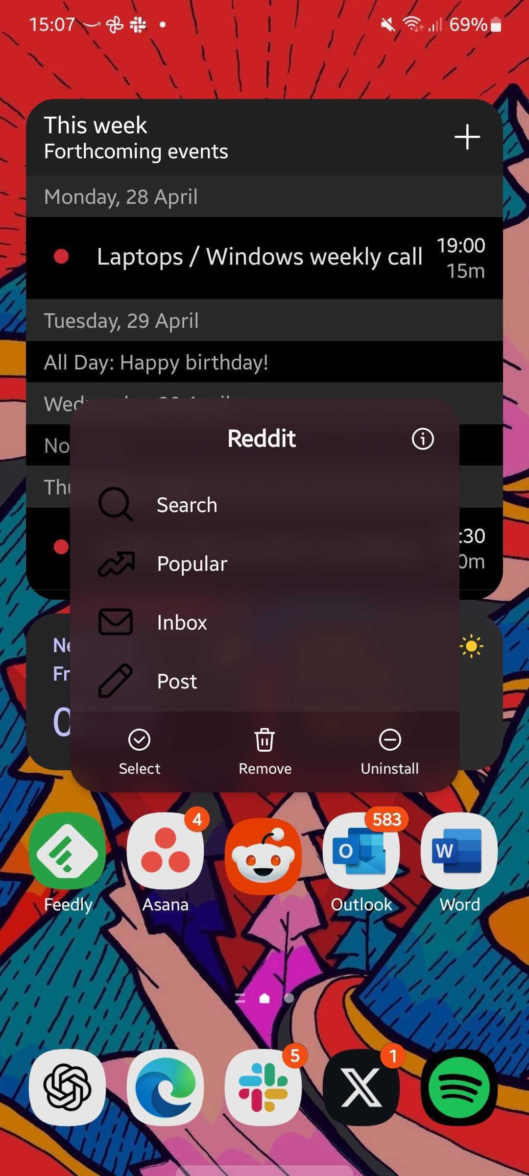 Screenshot showing app shortcuts on Android