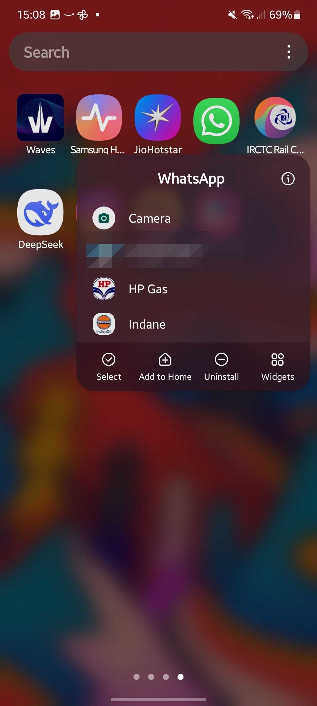 Screenshot showing app shortcuts on Android