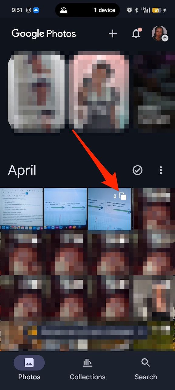 Preview of stack photos with square icons in Google Photos app
