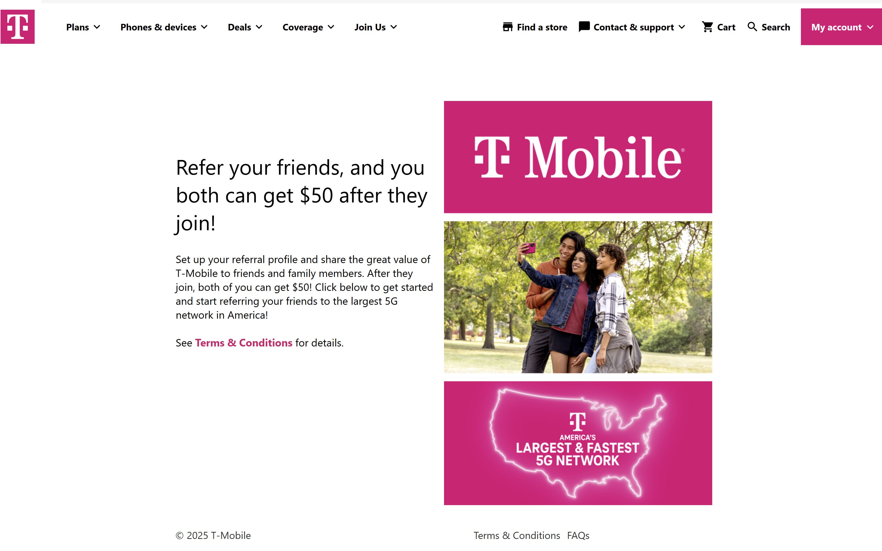 a screenshot of the t-mobile referral program webpage