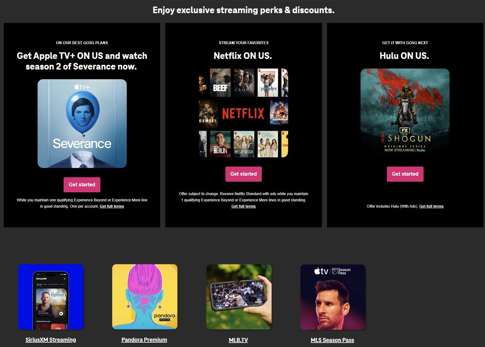 Screenshot of the T-Mobile website showing the streaming offers