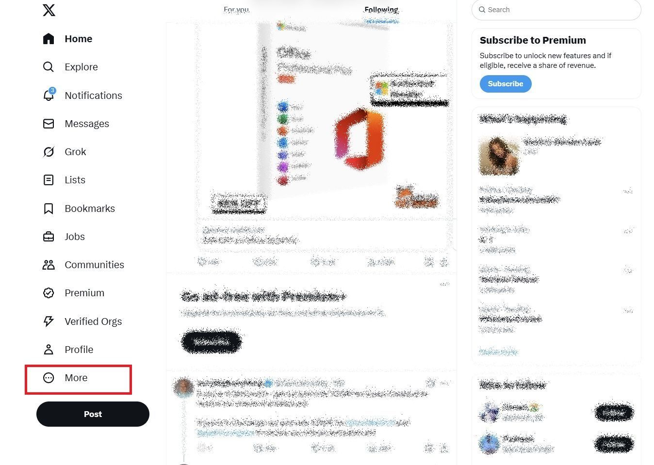 Screenshot highlighting More on the X (FKA Twitter) website