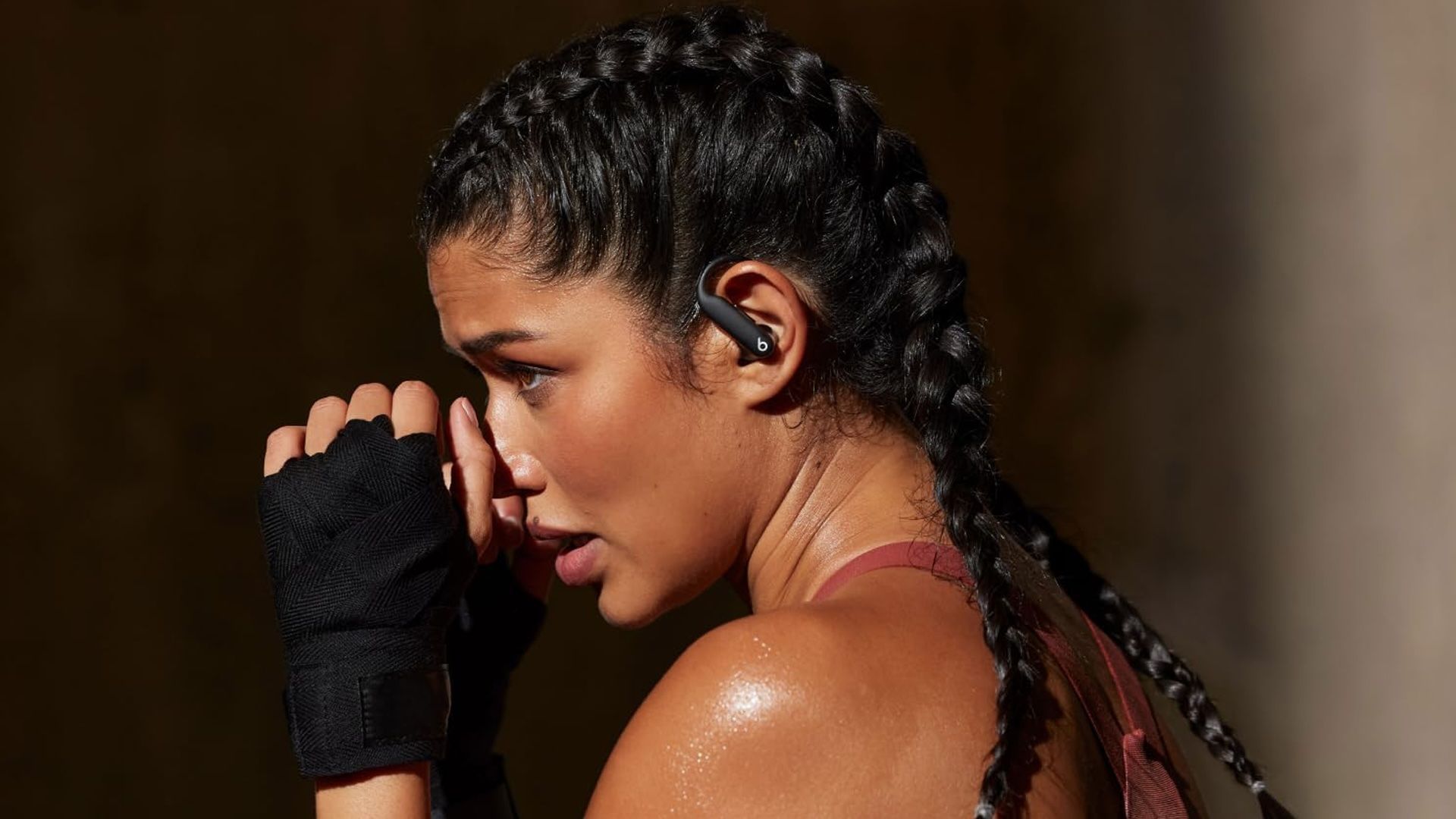 Wearing the Peats Powerbeats Pro 2 while shadowboxing.