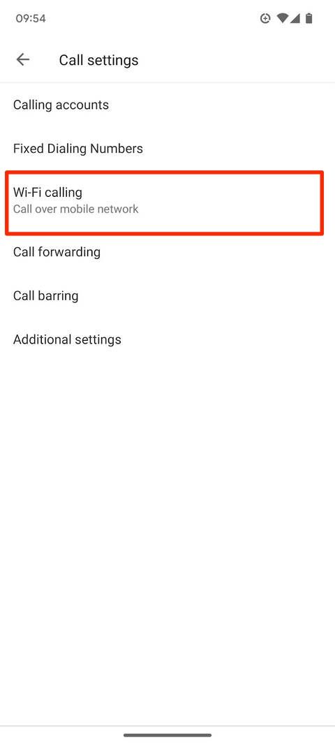 Red box highlighting Wi-Fi calling option in Google Phone app