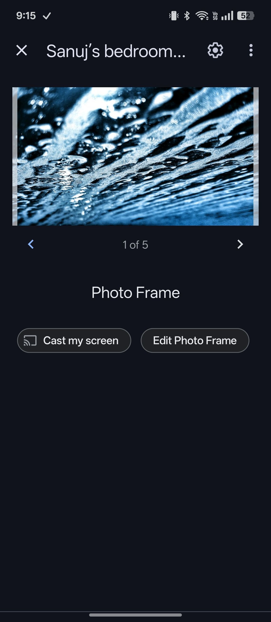 Photo Frame in Google Home app screen showing cast and edit options enabled