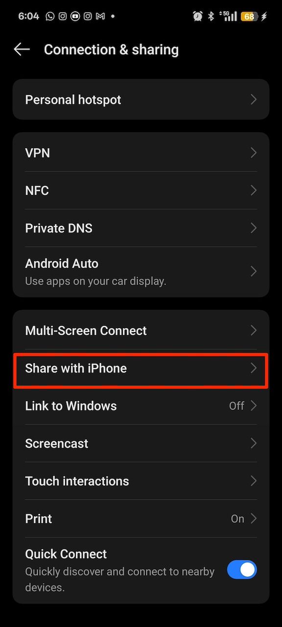 Red box highlighting Share with iPhone option in Realme phone settings
