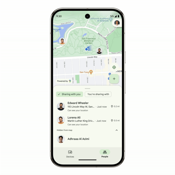 The new location sharing UI in Find Hub