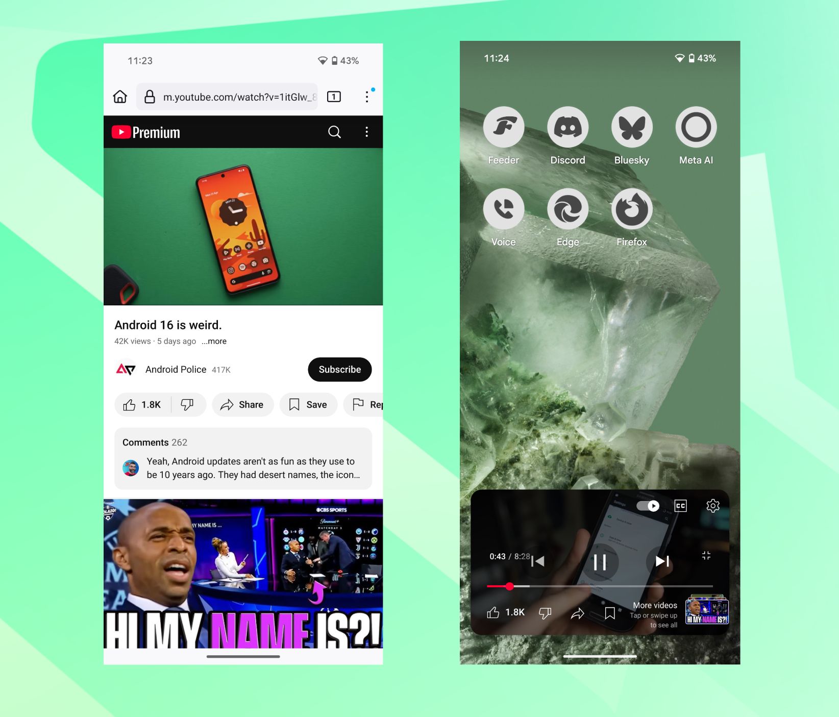 Screenshots highlighting that PiP via YouTube on Firefox is back for Android users.