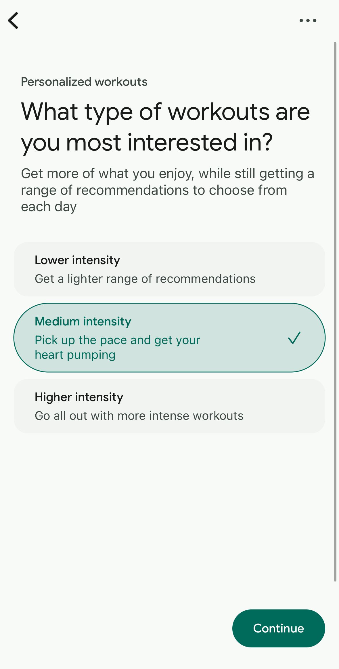 Fitbit workout intensity option