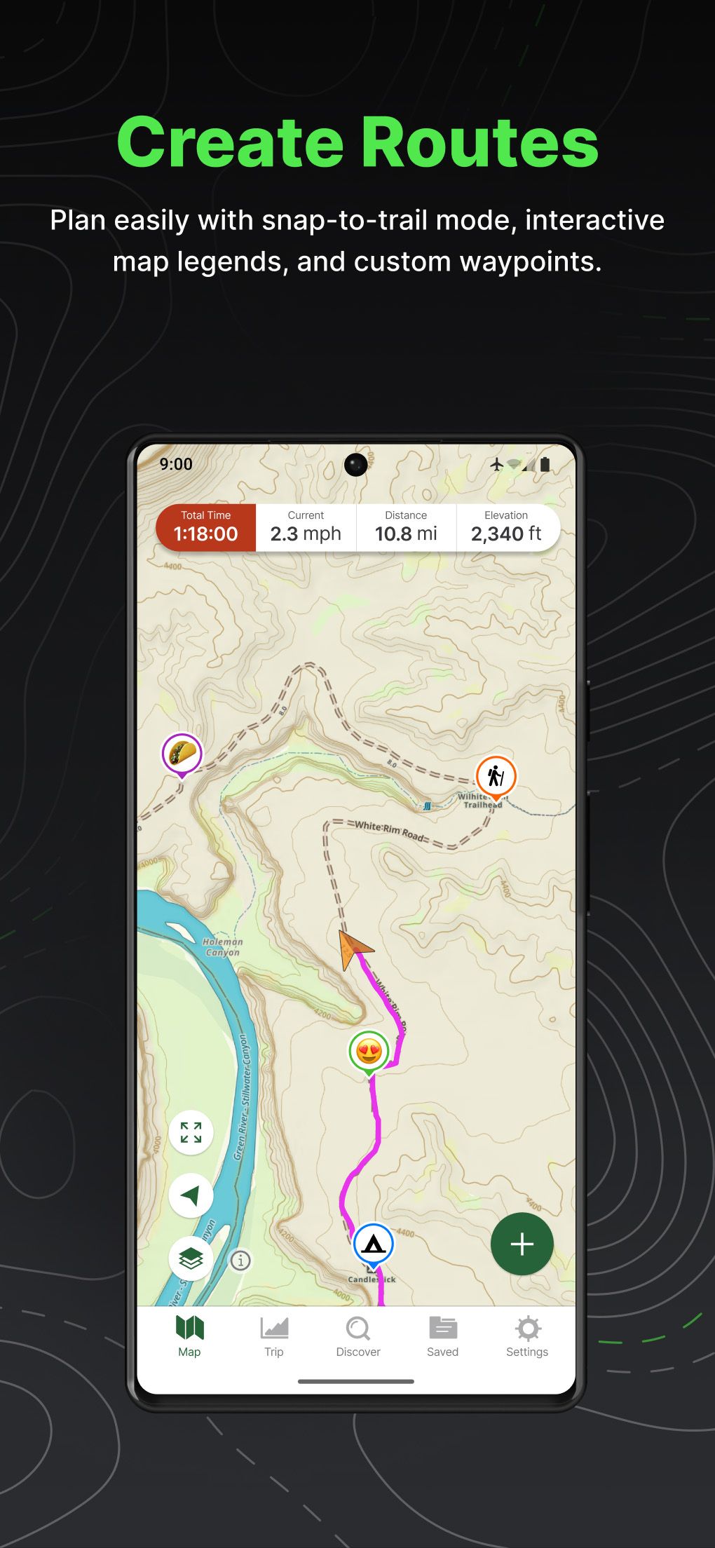 a screenshot of the gaia gps app displaying a hiking route