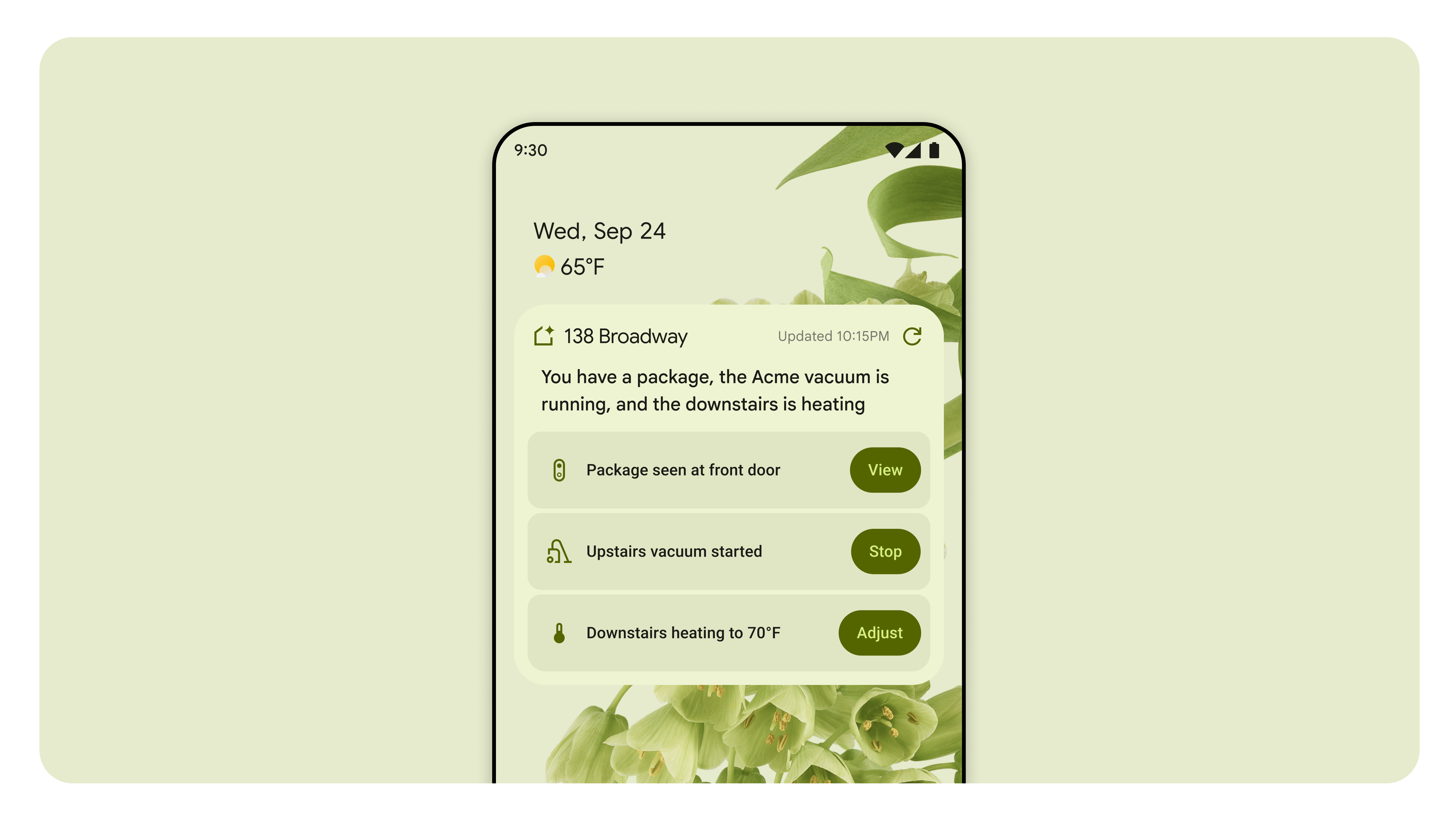 An image highlighting Google Home's upcoming Summary widget.