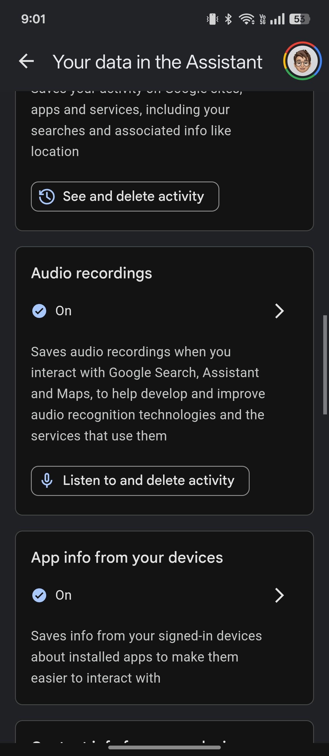 Audio recording option enabled in Google Assistant settings