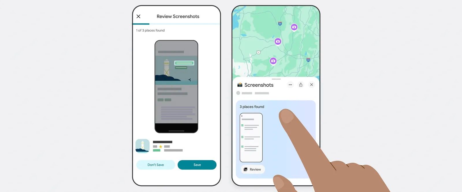stylized hand tapping a phone showing google maps