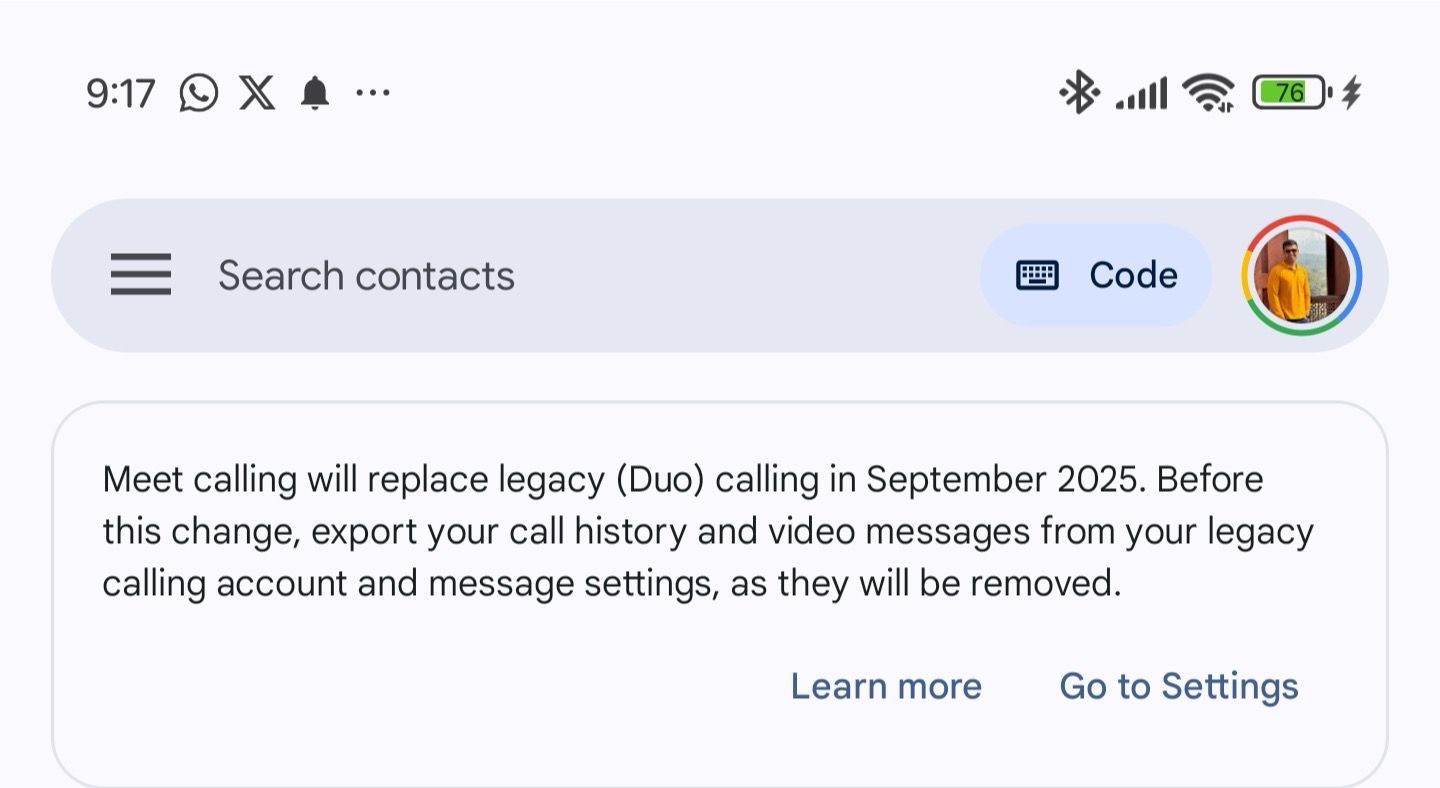 Google Meet legacy Duo calling being phased out message