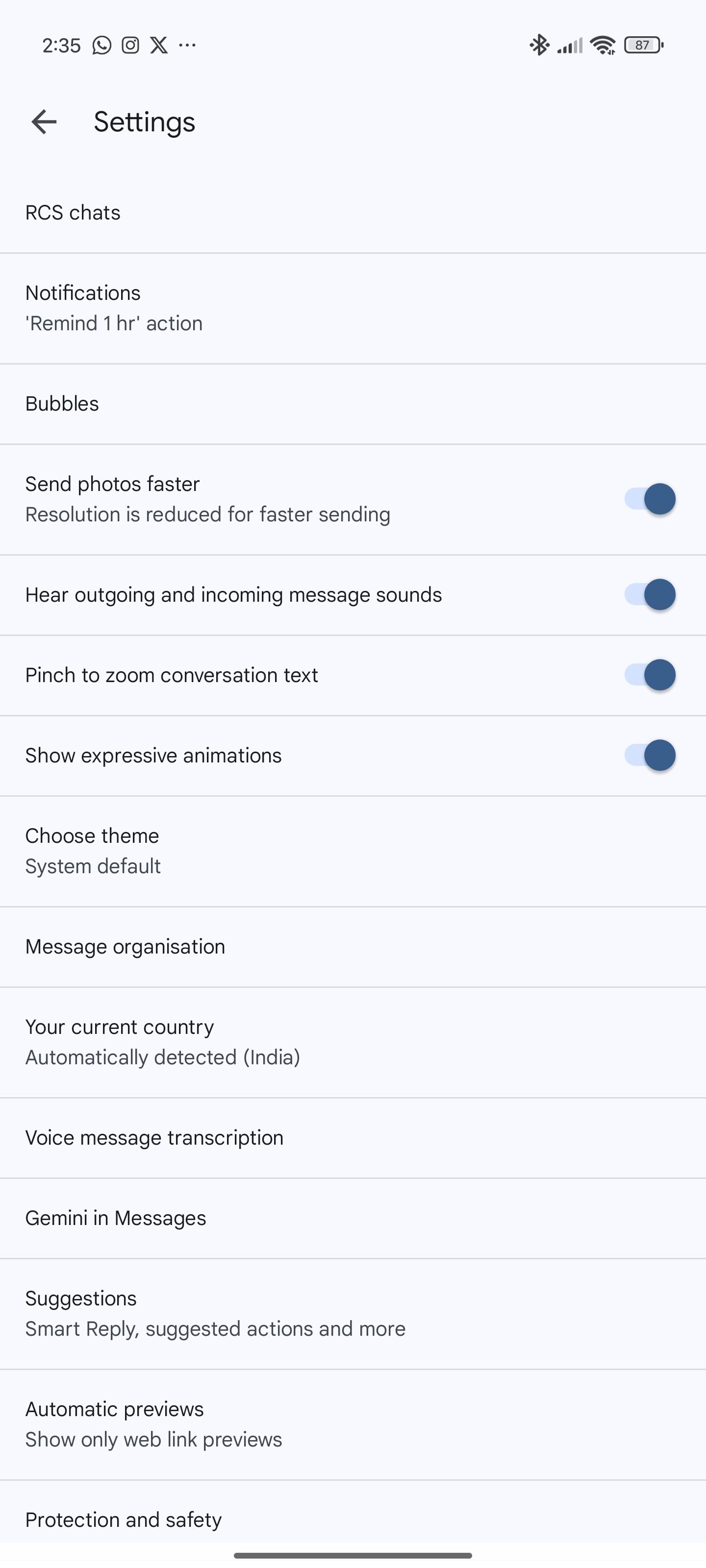 Google Messages settings