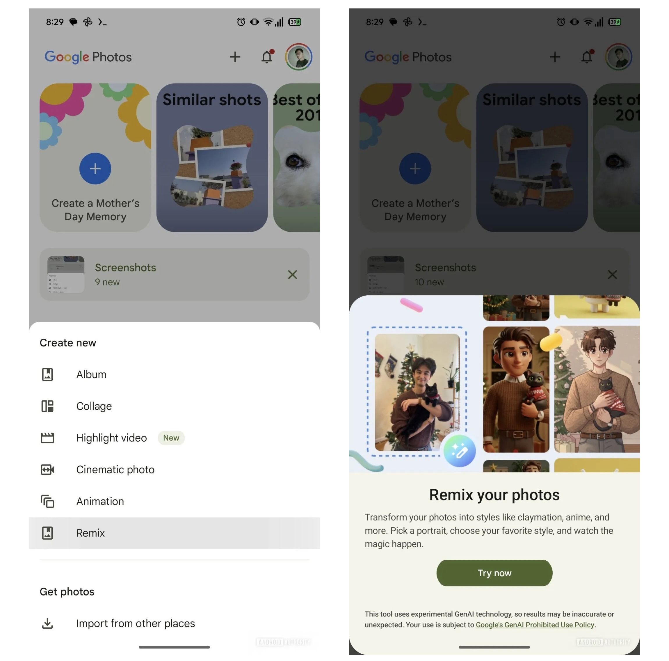 Remix feature in action in Google Photos