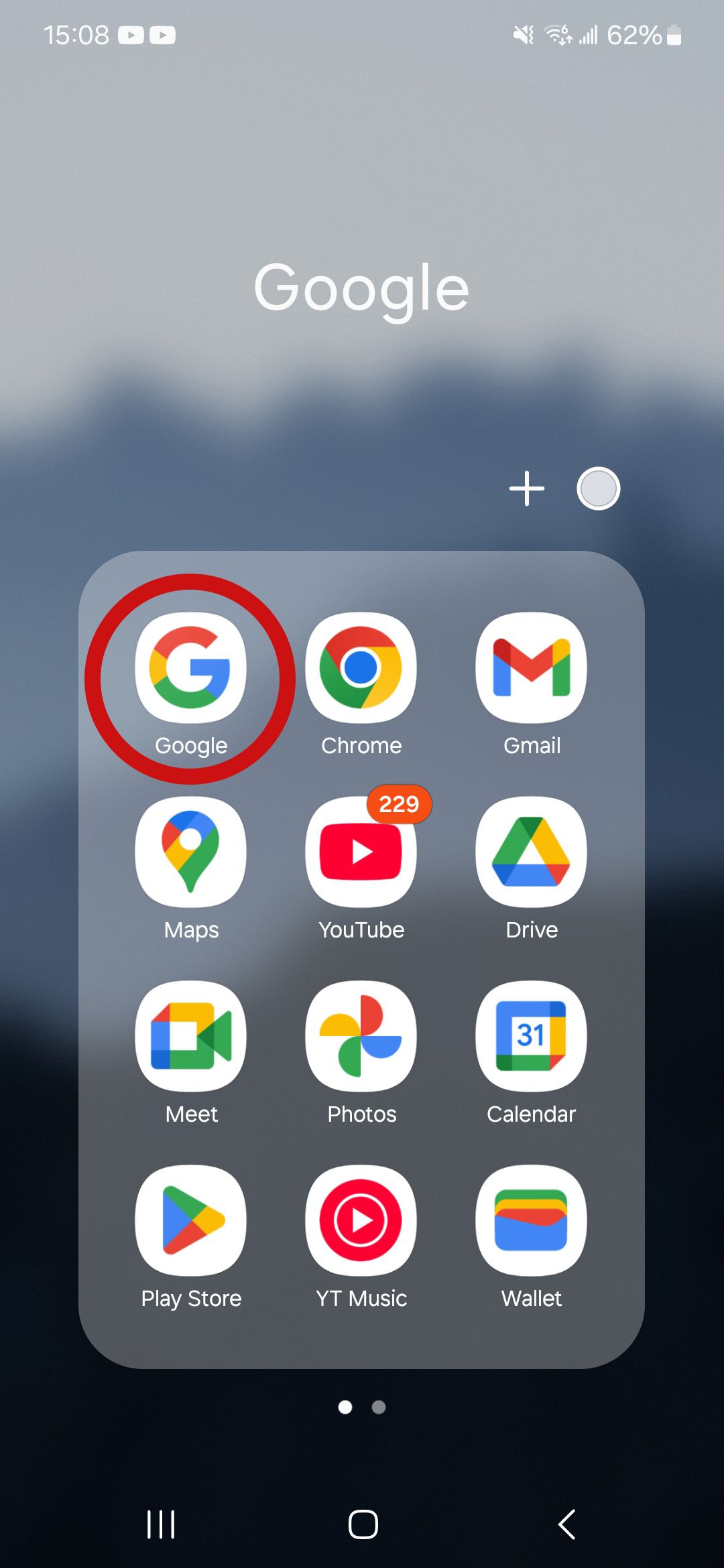 a screenshot of an android folder with google apps and google search encircled