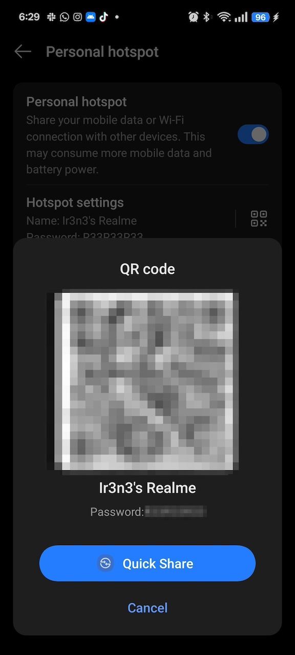 Scannable QR code for hotspot sharing on Realme phone