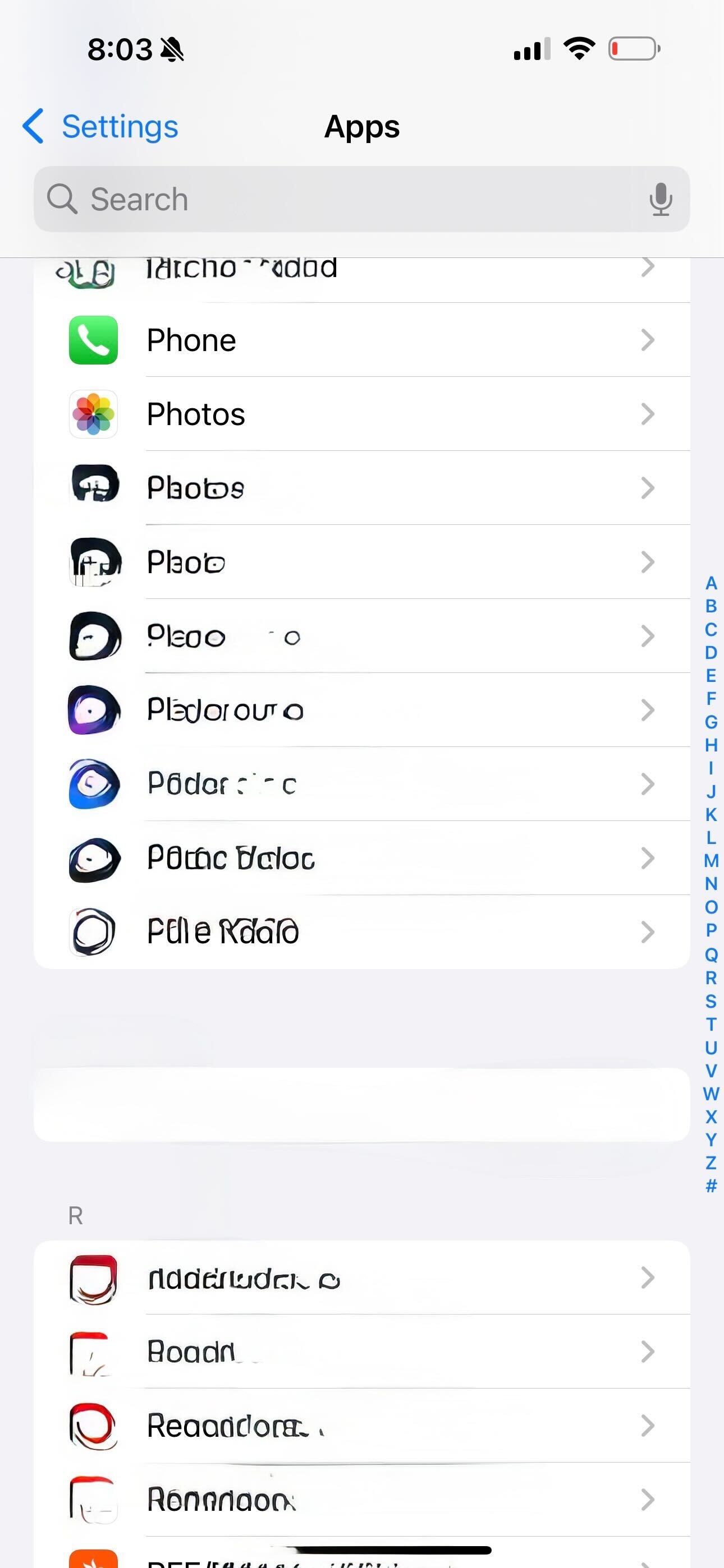 Apps settings on iOS 18 showing a list of apps
