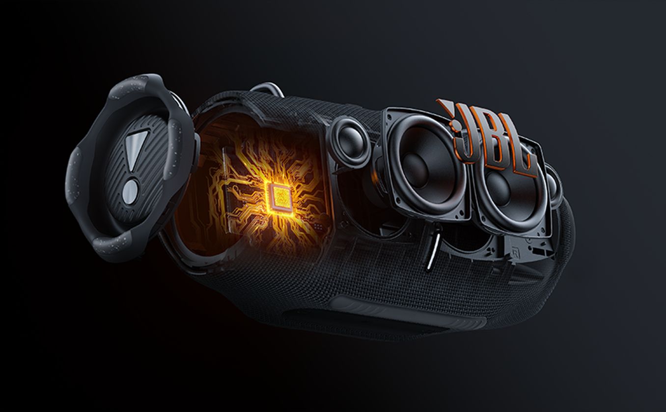 JBL Xtreme 4 Lifestyle shot showing speaker parts in blown out design