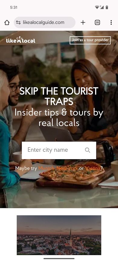 landing page for like a local website