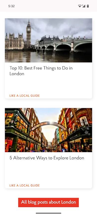 website showing articles about visiting london