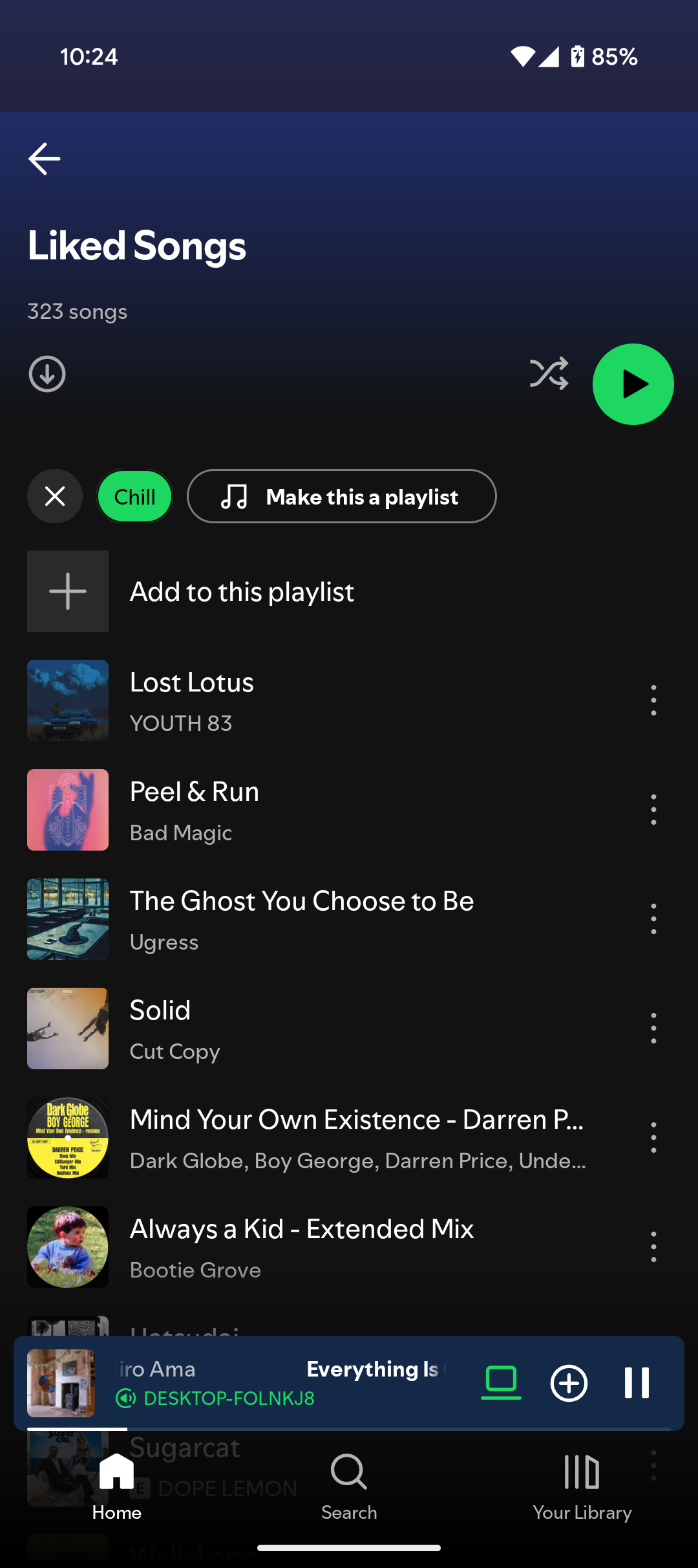Liked Songs playlist creation when sorting by genre