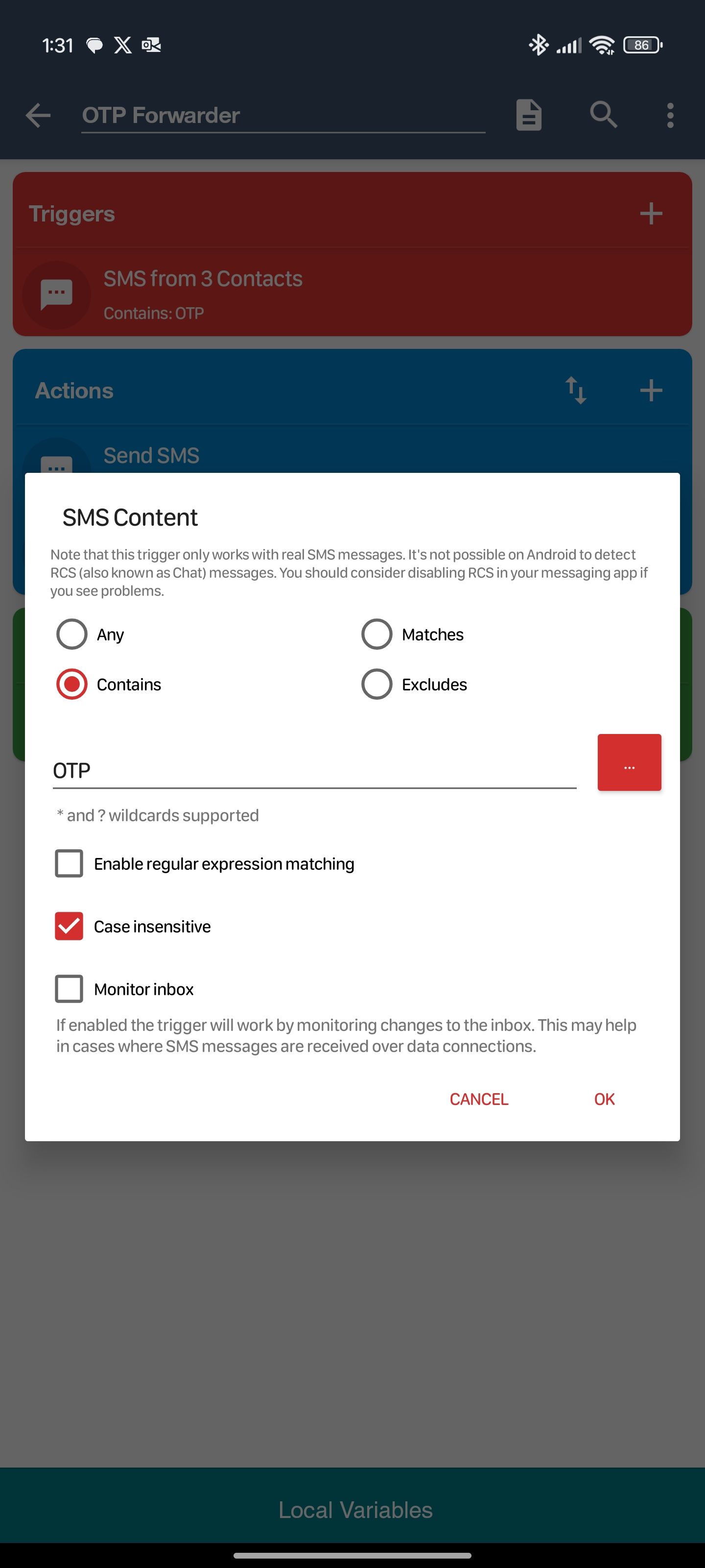 MacroDroid OTP forwarder