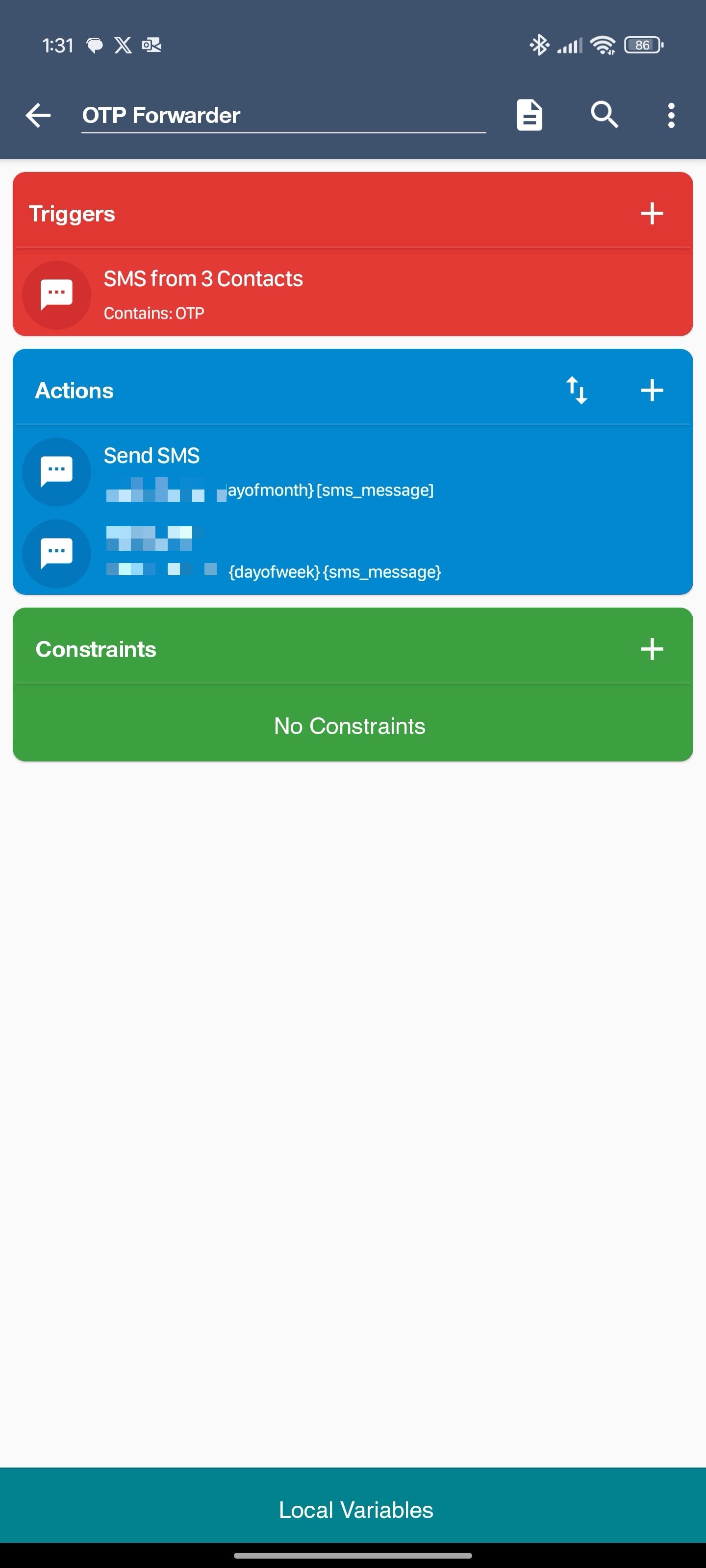 MacroDroid OTP forwarder blocks