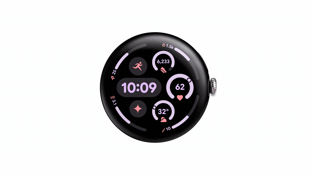 An animation showing various Material 3 Expressive interfaces on Wear OS