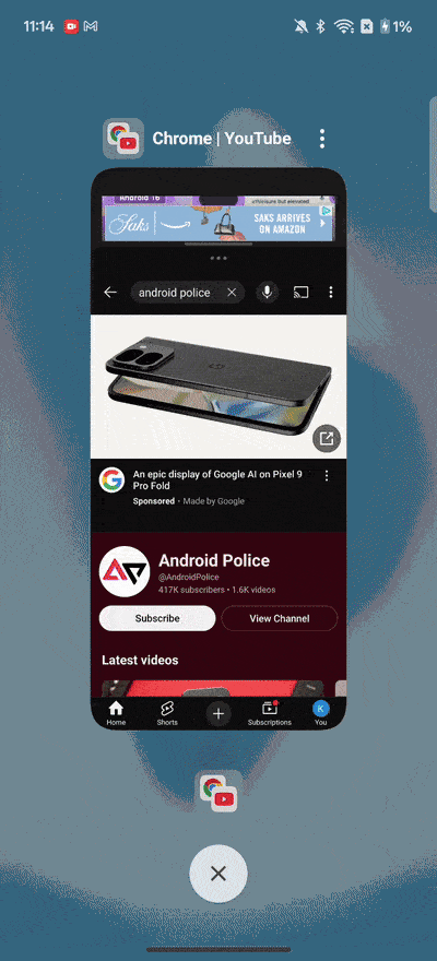 A GIF highlighting what the 90:10 split screen with quick swapping looks like on OnePlus devices.